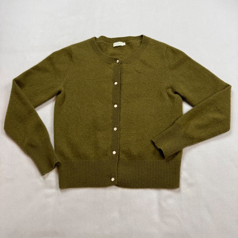 Spartina 449 Olive Green 100% Cashmere Button Cardigan Sweater Womens Small